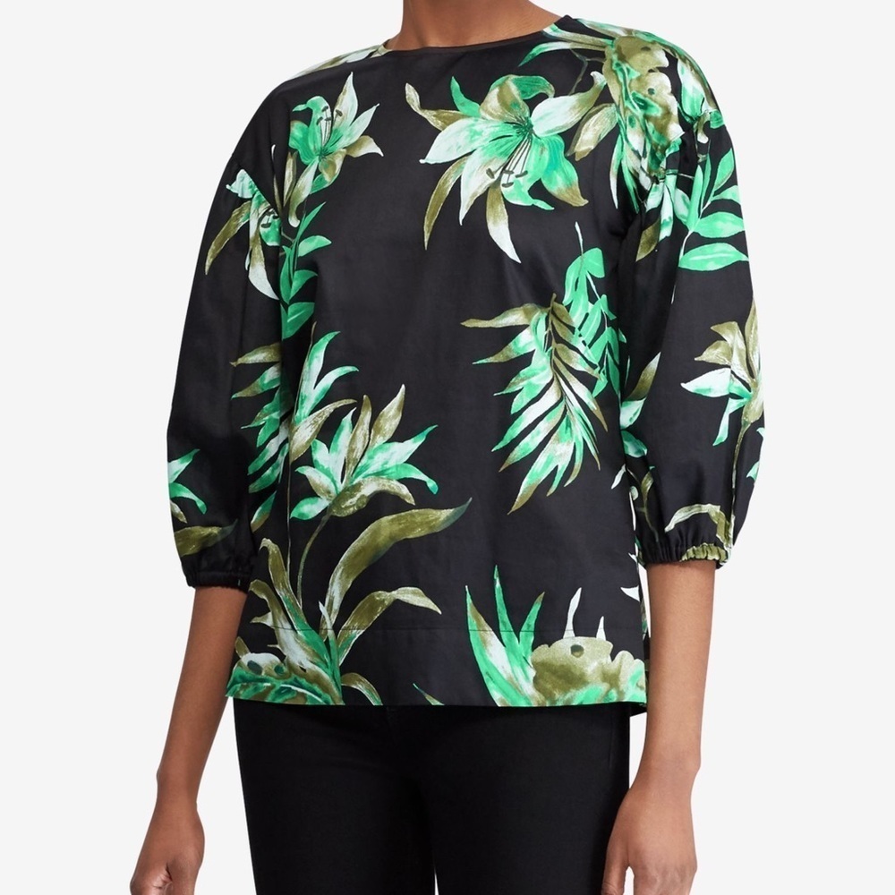 Lauren Ralph Lauren Black Floral Pouf Blouse